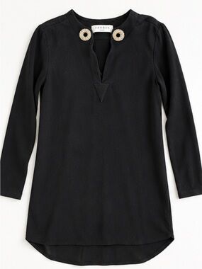 Sandro Paris Black Jeweled Crystal Neckline Tunic Blouse Sz XS